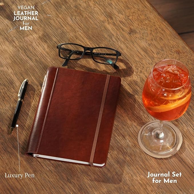 SETTINI® Lined Journal - Classic Journal for Writing Gift Set - Hardcover Vegan Leather, Includes Luxury Pen in a Unique Pen Holder, 192 Pages, A5, Birthday Gift, Journal for Men