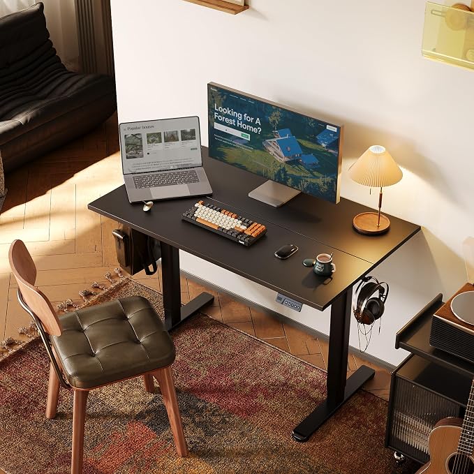 INNOVAR Electric Standing Desk, Adjustable Height Stand up Desks, 40 x 24 Inches Sit Stand up Desk for Home Office Computing, 3-Preset Memory Height Ergonomic Rising Desks, Black