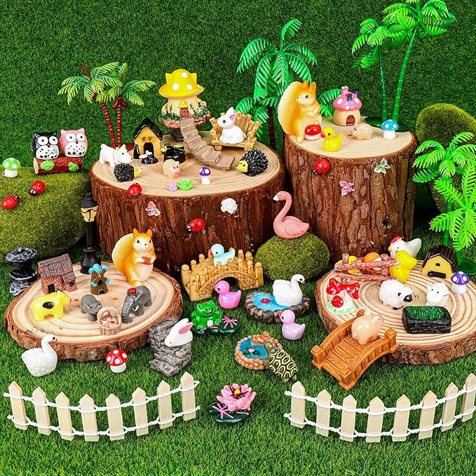 160 Pcs Fairy Garden Accessories Miniature Resin Animals Tiny Fairy House Figurines Fairy Garden Ornament Kit for DIY Crafts Micro Landscape Dollhouse Mini Scene Garden Outdoor Decor
