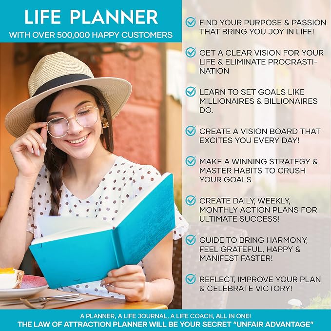 Deluxe Weekly and Monthly Planner | Law of Attraction Planner with Productivity App | 12-Month for Productivity, Gratitude & Goal Setting | Includes Foldable Vision Board, Gift Box & Stickers