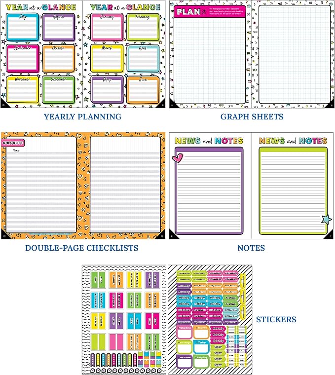 Carson Dellosa Kind Vibes Teacher Planner 2026-2027, Undated 8" x 11" Lesson Plan Book With Stickers, Class Schedule and Weekly Calendar School Supplies, Classroom Must Haves and Homeschool Essentials