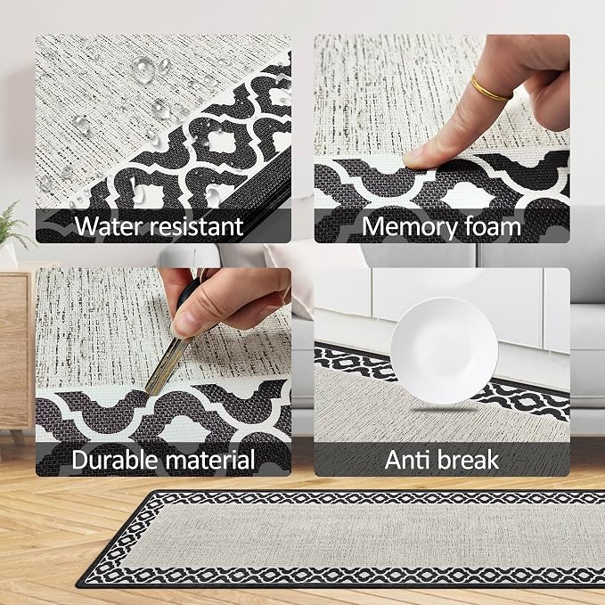 Anti Fatigue Kitchen Rug Kitchen Floor Mats Cushioned Anti Fatigue Memory Foam Kitchen Rugs Padded Kitchen Floor Mat Non Slip Washable Kitchen Mats for Floor Laundry Office Sink 17.3 x 47.2inch