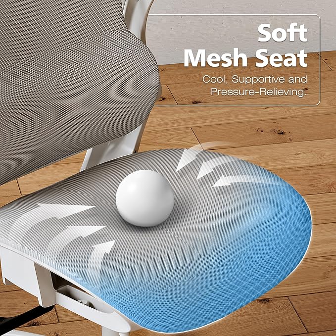 GABRYLLY Ergonomic Mesh Office Chair- White Desk Chair, Flip-Up Armrest, Adjustable Headrest, Tilting with Soft Seat and PU Wheel, Elite Home Desk Chair for Work, Study, Gaming (GY1108)