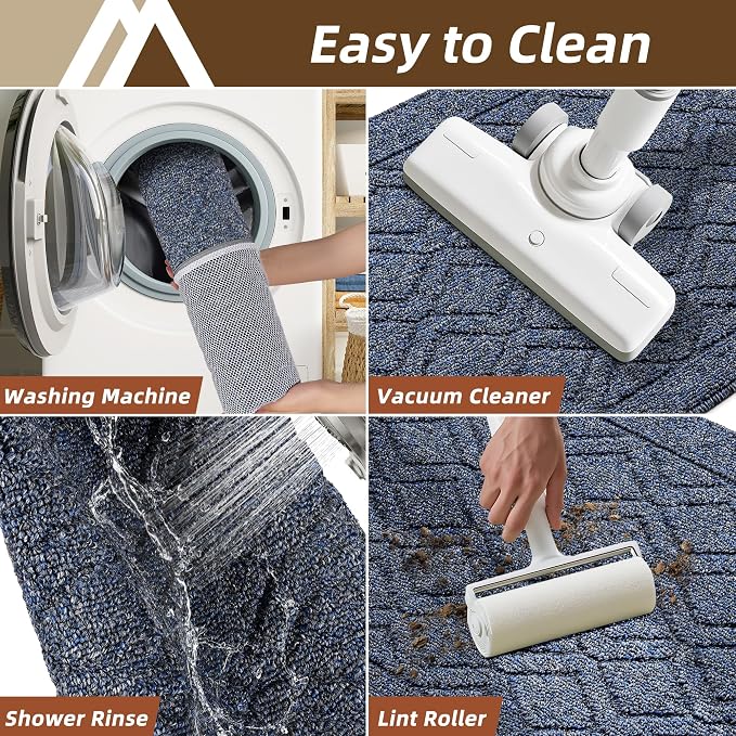 COSY HOMEER Kitchen Rugs Sets 2PCS,Non-Slip Washable Kitchen Mats for Floor,Absorbent and Stain Resistant Kitchen Runner Rugs for Kitchen Sink Laundry Entryway,24"x35"+24"x60",Heather Blue