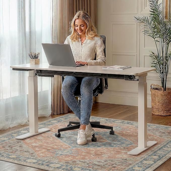 48"x60" Office Chair Mat for Hardwood Tile Floor, Under Desk Carpet Protector for Rolling Computer Chair Mat, Machine Washable Area Rug, Anti-Slip 1/5" Thick Low Pile Thin Vinyl Floor Mat, Terracotta
