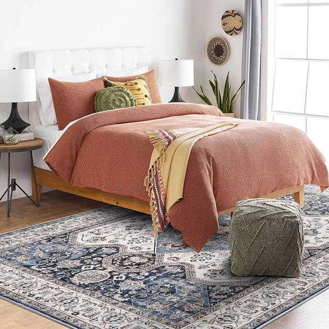 RUUGME Washable 3x5 Area Rug - Soft Area Rugs for Living Room Stain Resistant Carpet Vintage Lightweight Rugs for Bedroom with Non Slip Backing Indoor Home Decor Rugs 3x5 Navy