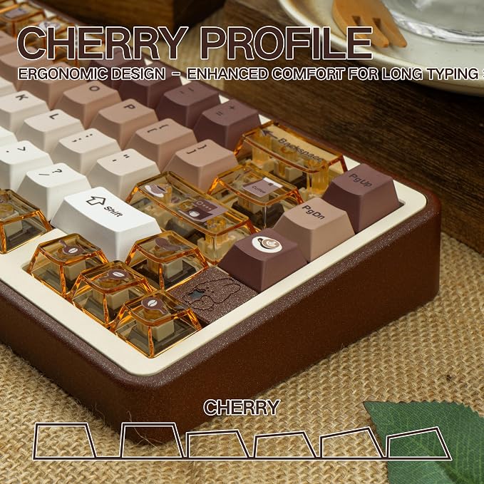 PC+ PBT Keycaps 60 75 100 Percent Cherry Profile, 171 Key Custom Key Cap Dye Sub Keycaps Set Minimalist Style, Universal Compatiability for Cherry Gateron MX Switches Keyboard Coffee Theme