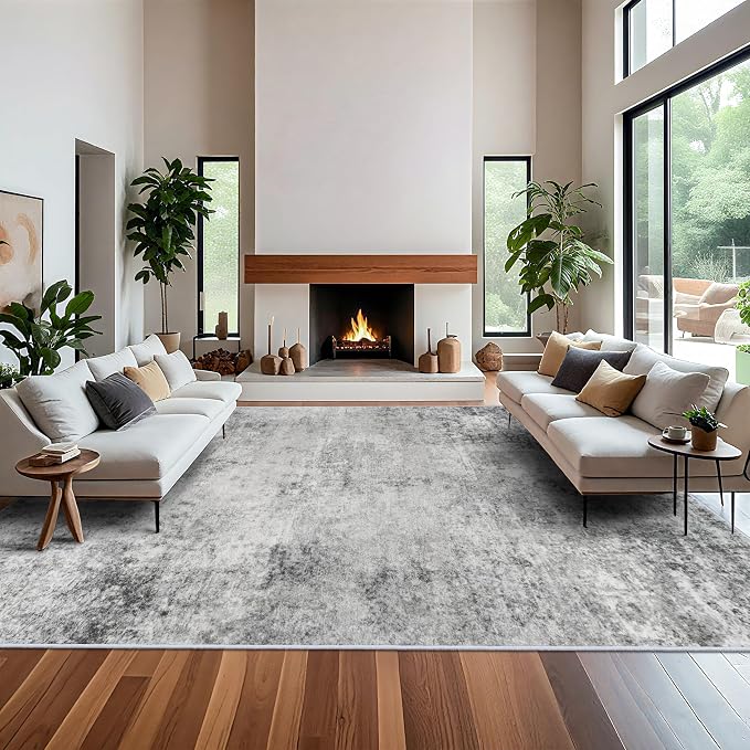RUUGME Washable 12x15 Area Rug - Large Abstract Rugs for Living Room Low Pile Stain Resistant Indoor Carpet for Bedroom Dining Room Non Slip Rubber Backing Ultra Thin Soft Floor Decor Mat 12x15 Grey