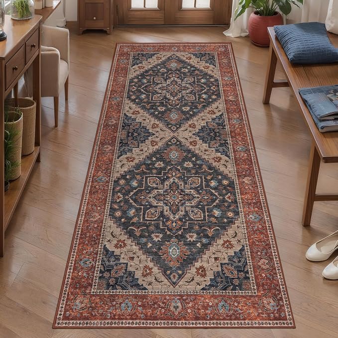 Tangsoo 2x5 Washable Runner Rugs for Hallways, Non Slip Vintage Runner Rug, Soft Low Pile Long Rug Runner, Print Distressed Carpet Runners for Kitchen Bedroom Entryway Bathroom Living Room Home Decor