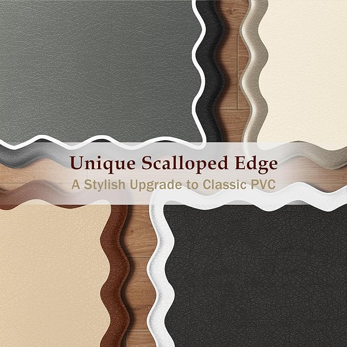 Scalloped Pink Kitchen Mats Rugs Sets of 2 Cushioned Anti Fatigue Floor Mat Waterproof Kitchen Rugs Non Slip Foam Comfort Standing Mat for Sink Laundry
