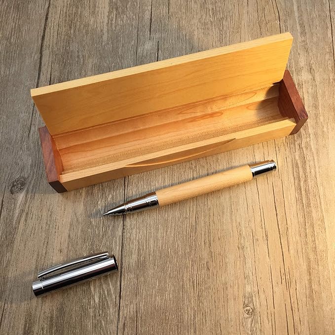 LACHIEVA LUX Natural Maple Wood Rollerball Pen Set - Premium Wooden Pen with German Schneider Refill, Luxury Writing Instrument for Men & Women, Executive Gift for Office & Business (Maple)
