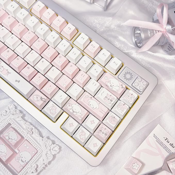 Pink Puppy's Fruits Keycaps 140 Keys, Cherry Profile PBT Key Caps Set, Dye Sublimation Cute Keyboard Keycaps, Custom Key Cap for Cherry MX Switches Mechanical Gaming Keyboard 60% 75% 100%