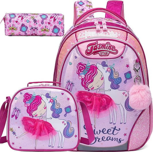 Meetbelify Backpacks for Girls School Bag Cute Girls Backpacks Ages 8-10 with Lunch Box Pencil Case Kids Bookbag Set Travel Backpack for Elementary Students Backpack to School Supplies