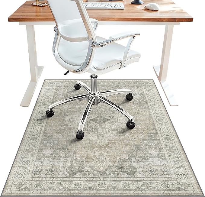 36"x60" Office Chair Mat for Hardwood Tile Floor, Under Desk Carpet Protector for Rolling Computer Chair Mat, Machine Washable Area Rug, Anti-Slip 1/5" Thick Low Pile Thin Vinyl Floor Mat, Trench