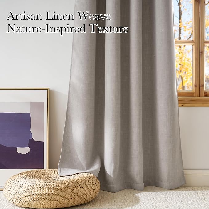 NICETOWN Short Faux Linen Angora Blackout Curtains 63 inches Long for Kitchen - Privacy Panels for Living Room Bedroom, Modern Farmhouse Style Easy Care Grommet Top, 2 Panels, W42 by L63