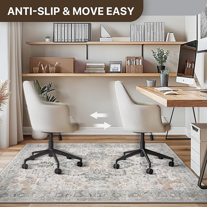 30"x48" Office Chair Mat for Hardwood Tile Floor, Under Desk Carpet Protector for Rolling Computer Chair Mat, Machine Washable Area Rug, Anti-Slip 1/5" Thick Low Pile Thin Vinyl Floor Mat, Taupe
