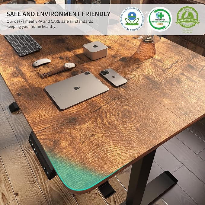 Monomi Electric Standing Desk 48”x24”, Height Adjustable Desk with Wheels | Sit Stand Up Desk for Home Office,Ergonomic Computer desk with Memory Preset and Anti-Collision,Headphone Hook, Rustic Brown