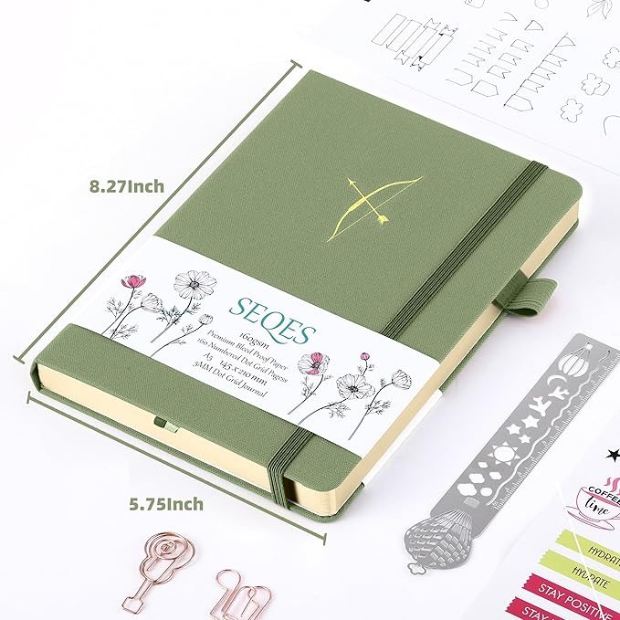 A5 Bullet Dotted Journal Notebook | 160gsm Thick Bleedproof Paper, Lay Flat Binding, 160 Numbered Pages | Hard Cover Dot Grid Notebook/Bullet Journals for Creatives & Professionals-Archer