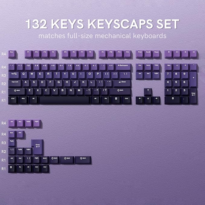 dagaladoo Keyboard keycaps Set, Double Shot PBT keycaps,Cherry Profile Custom Key caps 60 65 75 100 Percent for Cherry-mx Full Size Retro Mechanical Keyboard,Gradient Purple