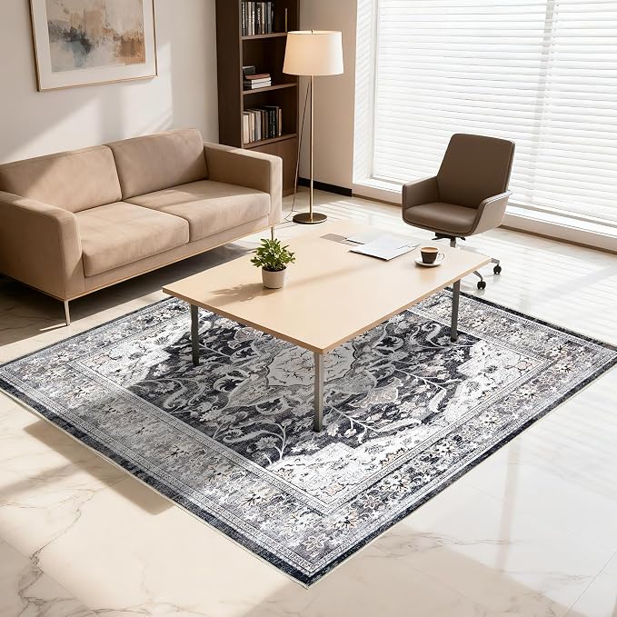 Office Chair Mat for Hardwood Tile Floor, 48"x60"Anti-Slip Under Desk Carpet Protector for Rolling Computer Chair Mat, Machine Washable Office Area Carpet (Chenille,Brown)