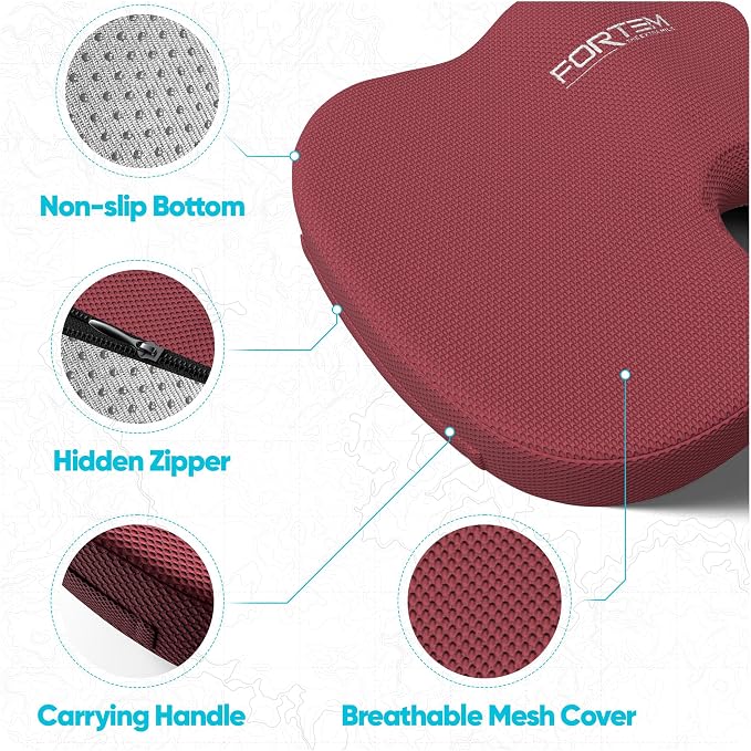 FORTEM Seat Cushion, Office Chair Cushion, Lumbar Support Pillow for Office Chair, Memory Foam Car Seat Cushions, Sciatica Coccyx Tailbone Pain Relief, Cushions for Back Support, Washable, Non Slip XL