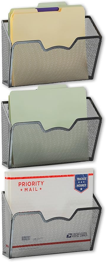 Simple Houseware Wall Mount Single Pocket File Organizer Holder, 3 Packs, Black