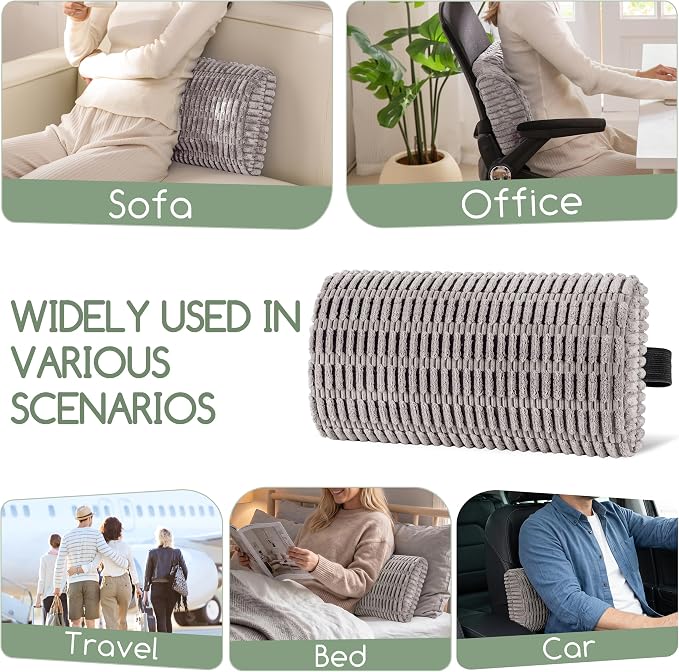Lumbar Support Pillow for Recliner Chair/Office Chair/Couch, Memory Foam Back Support Cushion with Adjustable Strap, Recliner Cushions for Lower Back Pain Relief, Sleeping, Washable Cover, Grey