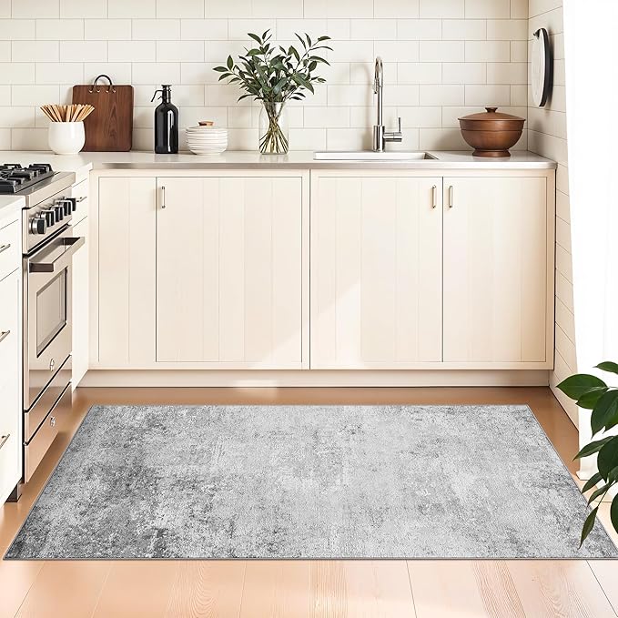 RUUGME Washable Runner Rug 3x6: Modern Abstract Non-Slip Low Pile Hallway Runners for Entryway Kitchen Laundry Bathroom Stain Resistant Easy to Clean for Pet Families 3x6 Grey
