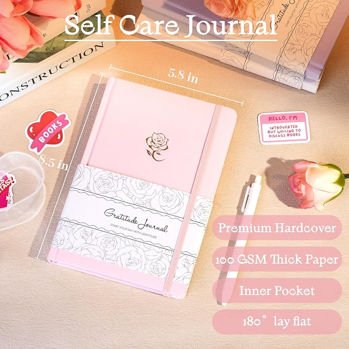 Yoment Gratitude Journal for Women Self Care Journal for More Happiness with Prompts for Mindfulness, Mental Health, Productivity & Self Care, 5 Minute Reflection for Positivity and Gratitude, Pink