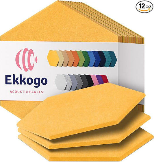 Acoustic Panels 12-Pack Soundproof Wall Panels 14"X12.1"X0.4" Sound Panels High Density Sound Dampening Panels - [Sunny Yellow Hexagon]
