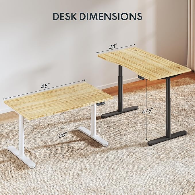 FLEXISPOT Bamboo Electric Standing Desk with Elegant Oval Legs & Curved Desktop, 48"x24" Height Adjustable Desk for Home Office & Living Spaces, White Frame