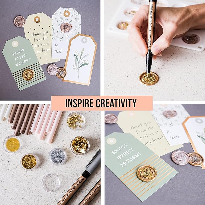 Hoppler Premium Wax Seal Kit with Seal Gun, Wax Sticks, a Flower Stamp, 12 Cavity Silicone Mold, and Extra Additions to Make Seals Stand Out and Make Invitations in Bulk.