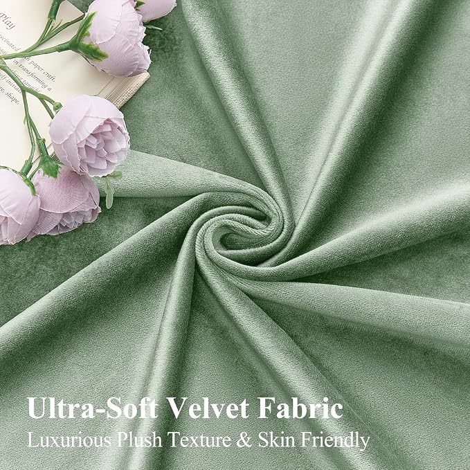 Extra Long Sage Green Velvet Curtains 102 Inches for Living Room, Thermal Insulated Room Darkening Curtain Sound Reducing Privacy Drapes for Office, Back Tab Rod Pocket, W52 x L102, 2 Panels