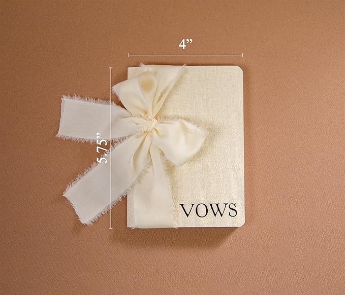 Cream Embossed Slim Vow Books w/Ribbon (Set of 2) - 5.625 x 4 Minimalist Pocket Sized Wedding Ceremony Vow Renewal Speech Notebook Journal