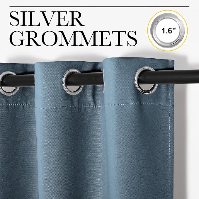NICETOWN Kitchen Blackout Window Curtain Panel, Smoky Blue, 1 Panel, 55 by 96 inches Long, Home Fashion Thermal Insulated Solid Grommet Room Darkening Drape for Apartment