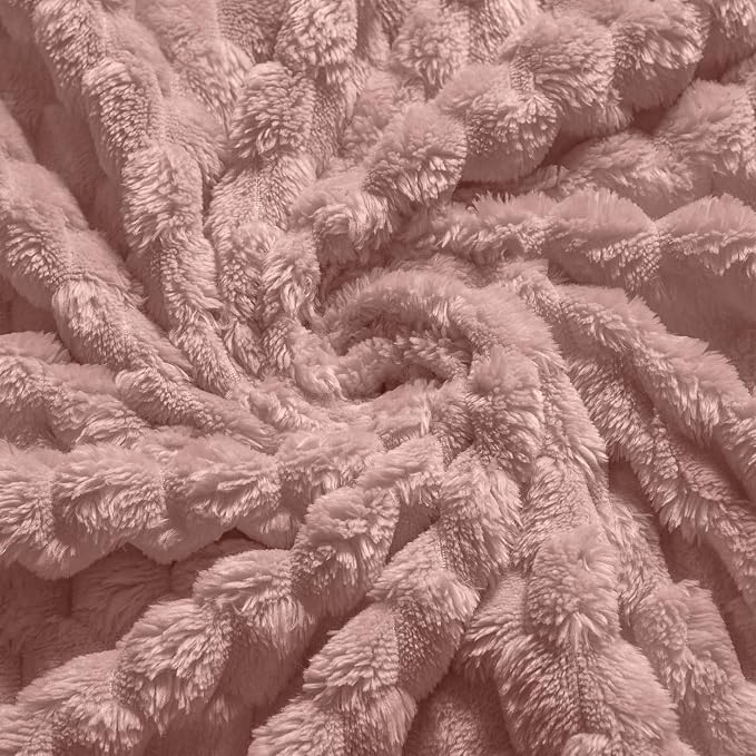 Vessia Flannel Fleece Twin Size Blanket(60x80 inch), 3D Jacquard Pink Fuzzy and Warm Blanket for Couch,Sofa,Bed,Chair, 300GSM Super Soft Touch Cozy Lightweight Home Decor for All-Season