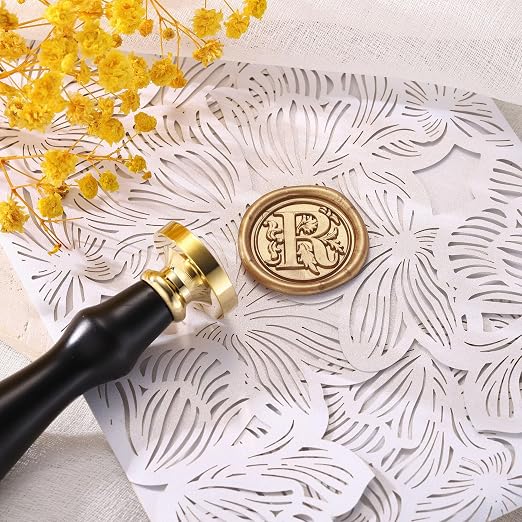 Yoption Traditional Initial Alphabet Wax Seal Stamp with 120 Antique Gold Wax Seal Beads Kit for Wedding Engagement Party Invitation Envelope Christmas Gift Wrap - Letter R