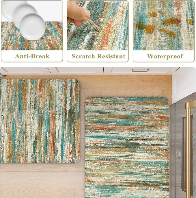 KIMODE Kitchen Mats for Floor Anti Fatigue 20"x47"+20"x32", Farmhouse Kitchen Rugs Sets of 2, Colorful Rugs for Kitchen Floor, Memory Foam Standing Mats for Laundry Office Sink Desk
