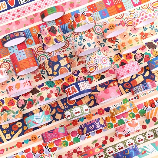 emmoolife 35 Rolls Washi Tape Set, Colorful Cute Floral Writable Decorative Tapes for Scrapbooking and Bullet Journaling, Junk Journal Supplies, DIY Planner Art, 5-30mm Wide 9.84ft Long/Roll