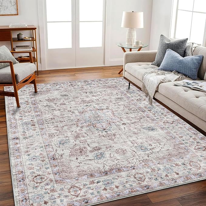 Area Rug 5'x7' Washable Rug Traditional Floor Cover Thin Retro Kitchen Indoor Distressed Non Slip Carpet for Living Room Bedroom Dining Room