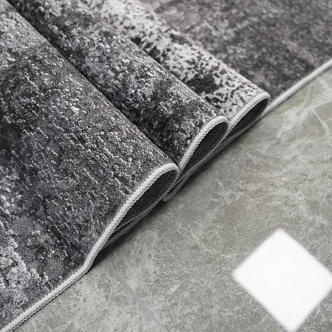 Abstract Modern Washable Rug 9x12: Non-Slip Low Pile Rug for High Traffic Areas in Living Room/Dining Room Soft Carpets for Bedroom Stain Resistant Indoor Floor Mat for Busy Families 9x12 Black White