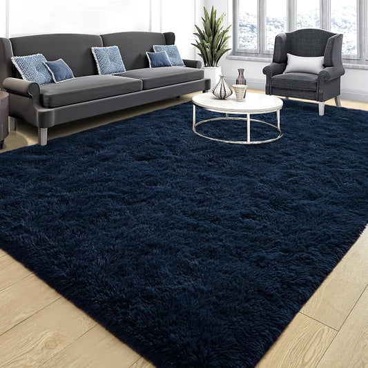 Tepook 5x8 Navy Blue Rugs for Living Room, Soft Fluffy Dark Blue Area Rug for Bedroom, Shaggy Plush Floor Carpet for Kids Girls Boys Room, Non-Slip Throw Carpets for Dorms Nursery Classroom Home Decor