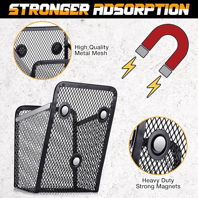 Yexiya Magnetic Pencil Holder Metal Magnetic Basket Mesh Pen Holder Black Desk Organizer for Work Whiteboard Refrigerator Locker Office Accessories(6 Pcs)