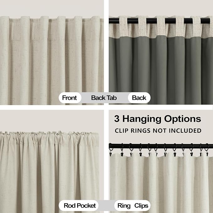 KOUFALL 108 Inch Cream Linen Blackout Curtains, 9ft Long Sun Blocking Modern Farmhouse Black Out Window Drapes for Living Room Bedroom, Wide 52'' W x 108'' L, Set of 2 Panel, Light Oatmeal