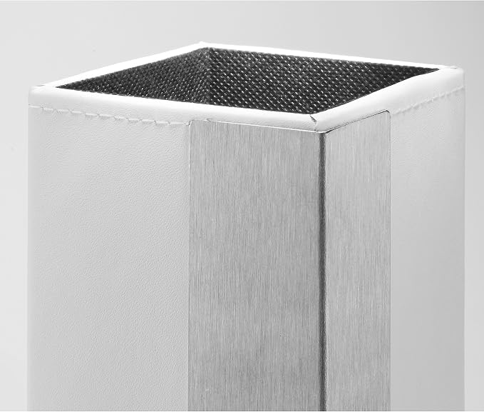 Architect Line Leather-Like Pencil Cup, White with Brushed Metal, Matching White Stitching and Velvet-Like Lining
