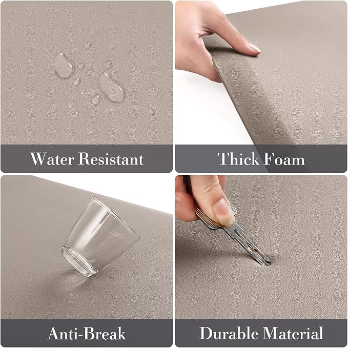 HappyTrends 2 PCS Kitchen Mat Cushioned Anti-Fatigue Floor Mat, Heavy Duty Ergonomic Comfort Foam Standing Mat, Waterproof Non-Slip Kitchen Rugs for Home, Office, Laundry,Khaki
