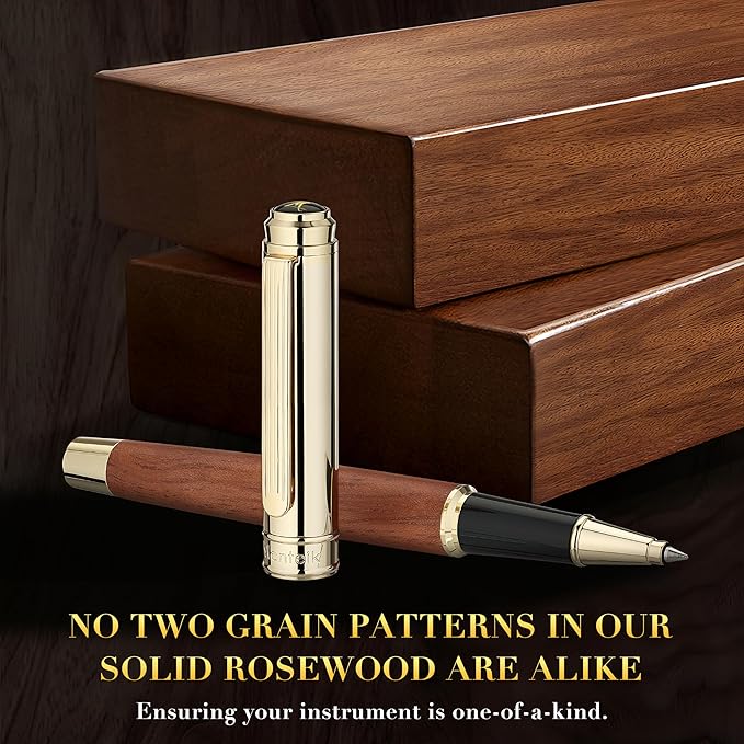 316 Luxury Journaling Pen, Nice Natural Wood for Writing, 24K Gold Accents, Schmidt refill, Fancy Rollerball, Gift Set for Men & Women, Executive & Professional Christmas Office, Pens-Rosewood