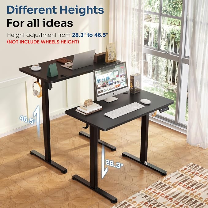 Monomi Small Electric Standing Desk, 35" x 24" Whole Piece Height Adjustable with Memory Controller, Black Sit to Stand Desk Workstation for Home Office