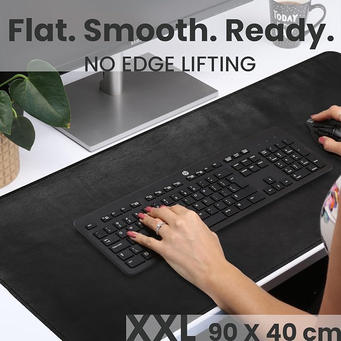 Full Grain Genuine Leather Desk Pad – Black (XL) - Premium Desk Mat with Non-Slip Backing, Thick 3mm, Office Desk Protector for Work & Gaming (Extra Large 35.4 x 15.7 inch)