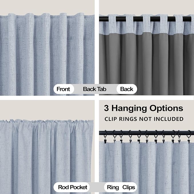 KOUFALL Light Blue Blackout Curtains 90 Inches Long, Linen Baby Sky Blue Thermal Insulated Black Out Curtains for Bedroom Nursery Boy Coastal Room Decor, Wide 52 x 90 Inch Length, 2 Panels Set